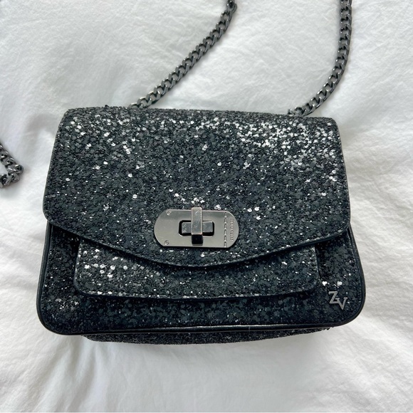 Zadig & Voltaire Love Black Glitter Chain Strap Bag - Picture 2 of 14